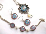 Set bijuterii sticla cu mandala 32944, Set bijuterii handmade