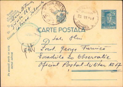 HST Carte poștală cu ștampilă OPM 17 OPM 1 (corectat &amp;icirc;n 17) 1941 foto