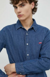 Levi&#039;s camasa jeans barbati, culoarea albastru marin, cu guler clasic, slim