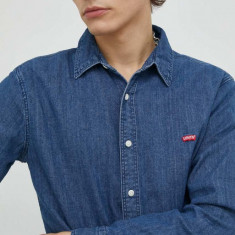 Levi's camasa jeans barbati, culoarea albastru marin, cu guler clasic, slim