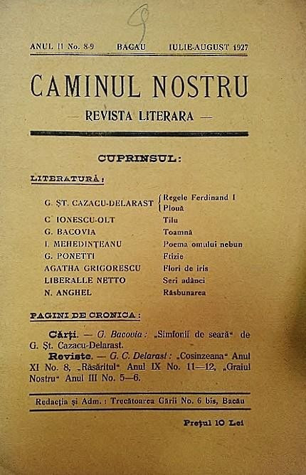 Revista literara CAMINUL NOSTRU iul-aug-1927- Bacau