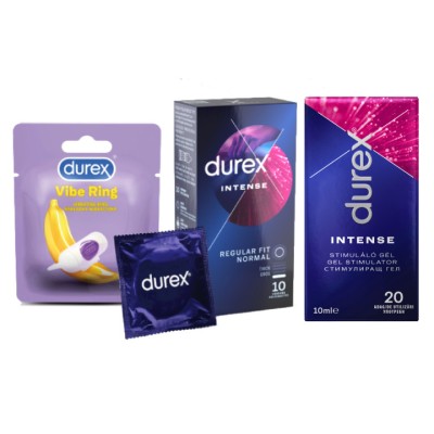 Pachet Prezervative Durex Intense 10 bucati + Lubrifiant Intense Gel 10 ml + Inel Vibrator foto
