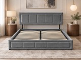 Pat Daily 180x200 cm cu Lada Depozitare, Tapitat Catifea, Gri, Somiera Inclusa