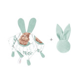 Cumpara ieftin Set jucarie de plus, MimiNu, Cu urechi si labute + Jucarie zornaitoare Mini Bunny, Materiale certificat Oeko Tex Standard 100, Lulu Natural/Mint