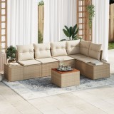 vidaXL Set de sofa pentru grădină 6 pcs Bej și Alb Răchită, țesătură