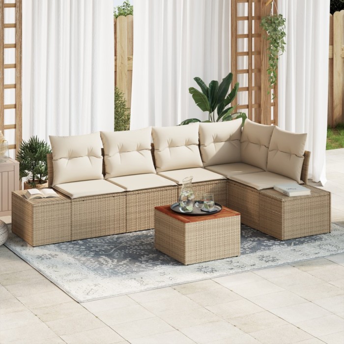 vidaXL Set de sofa pentru grădină 6 pcs Bej și Alb Răchită, țesătură