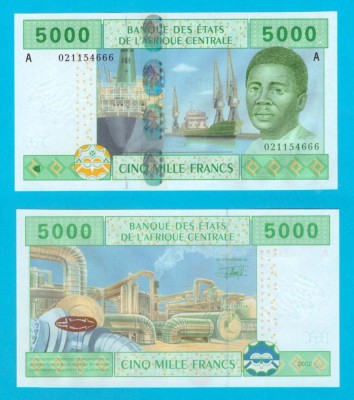Gabon (p#409A) 5.000 Francs 2002 UNC &amp;#039;Africa Centrală&amp;#039; serie: A 0211546xx foto