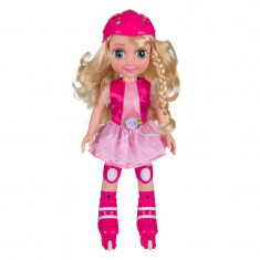 Papusa Doll Skater, rochie roz, patine, 37 cm foto