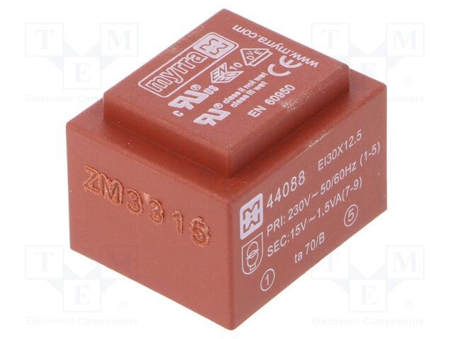 Transformator MYRRA 1,5VA 230VAC 15V 100mA PCB