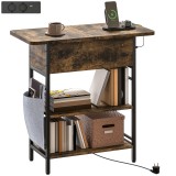 HOMCOM Măsuță de cafea măsuță de cafea cu stație de &icirc;ncărcare și buzunar de depozitare, 60 x 29,8 x 58,5 cm, brun rustic | Aosom Romania