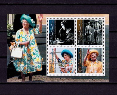 ✅(C41)Gibraltar 2000 ,&amp;quot;100 de ani Regina Mama&amp;quot;,serie in bloc 42,MNH foto