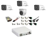 Sistem supraveghere video profesional Hikvision 4 camere 5MP, 3 exterior Turbo HD IR 40M 1 interior IR 20m cu full accesorii SafetyGuard Surveillance