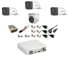 Sistem supraveghere video profesional Hikvision 4 camere 5MP 3 exterior Turbo HD IR 40M 1 interior IR 20m DVR TurboHD 4 canale cu full accesorii Safet