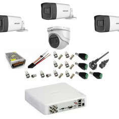 Sistem supraveghere video profesional Hikvision 4 camere 5MP, 3 exterior Turbo HD IR 40M 1 interior IR 20m cu full accesorii SafetyGuard Surveillance