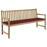 vidaXL Bancă de grădină, pernă roșu vin, 175 cm, lemn masiv de tec 3062793