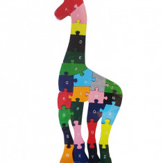 Puzzle 3D din lemn pentru copii cu Alfabet si Cifre, Girafa, 26 piese, 41 cm, 18006SX