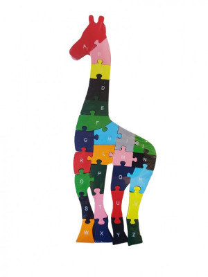 Puzzle 3D din lemn pentru copii cu Alfabet si Cifre, Girafa, 26 piese, 41 cm, 18006SX foto