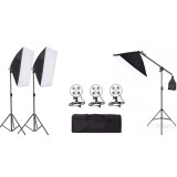 Kit de 3 softboxuri cu macara, soclu de 4 becuri, 3 trepiezi reglabili 200 cm, fara becuri, geanta de transport inclusa