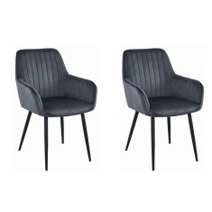 Set 2 scaune bucatarie/living, Artool, Solden, catifea, metal, gri inchis si negru, 55x45.5x83.5 cm