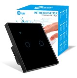 Cumpara ieftin Intrerupator smart touch, WiFi, Sticla securizata, iUni 2G, 2 Canale, 10A, Control vocal, Smart Life / Tuya, LED, Black