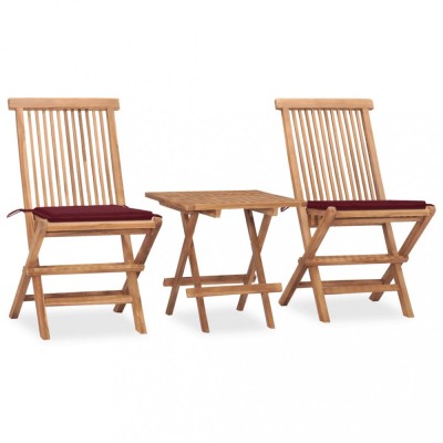 vidaXL Set mobilier exterior pliabil cu perne, 3 piese, lemn masiv tec 3063207 foto