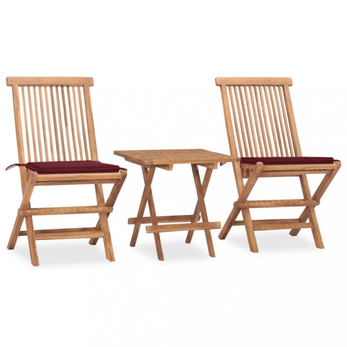 vidaXL Set mobilier exterior pliabil cu perne, 3 piese, lemn masiv tec 3063207