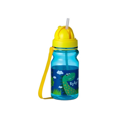 Sticla pentru copii, din plastic, cu pai si capac, 350 ml, cu capac galben foto