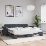 Cumpara ieftin Pat de zi cu extensie și saltele, gri &icirc;nchis 90x200 cm catifea