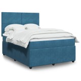 VidaXL Pat box spring cu saltea, albastru, 140x190 cm, catifea