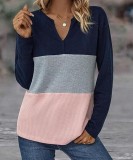 Tricou tunica pentru femei cu guler &icirc;n V, tricotat &icirc;n model waffle, cu m&acirc;neci lungi &ndash; Roz S