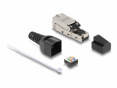 Conector RJ45 Cat.6A toolfree LSA pentru fir solid + manson + capac praf, Delock 87061 foto