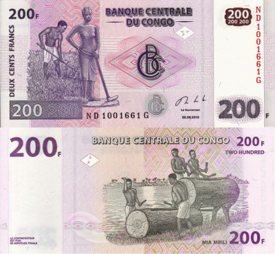 CONGO 200 francs 2013 UNC!!! foto