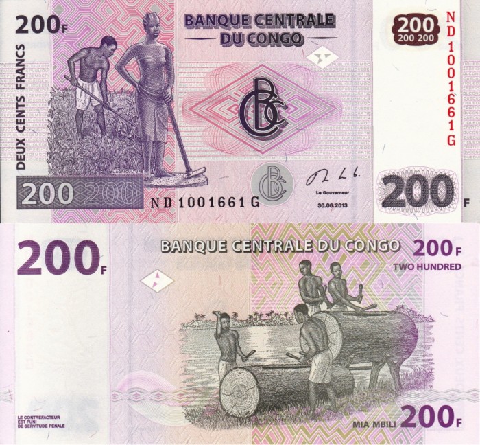 CONGO 200 francs 2013 UNC!!!