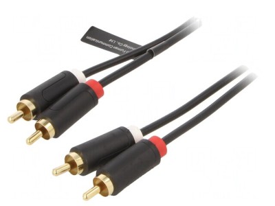 Cablu RCA 2x Mufe Aurite Negru 1m foto