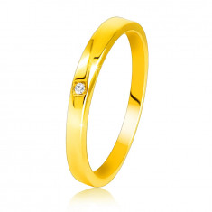 Inel din aur galben 585 - brațe ușor teșite, diamant clar strălucitor - Marime inel: 49