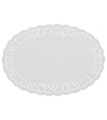 Set 100 de hartie dantelata alba, pentru platouri, ovala, 28 x 41 cm