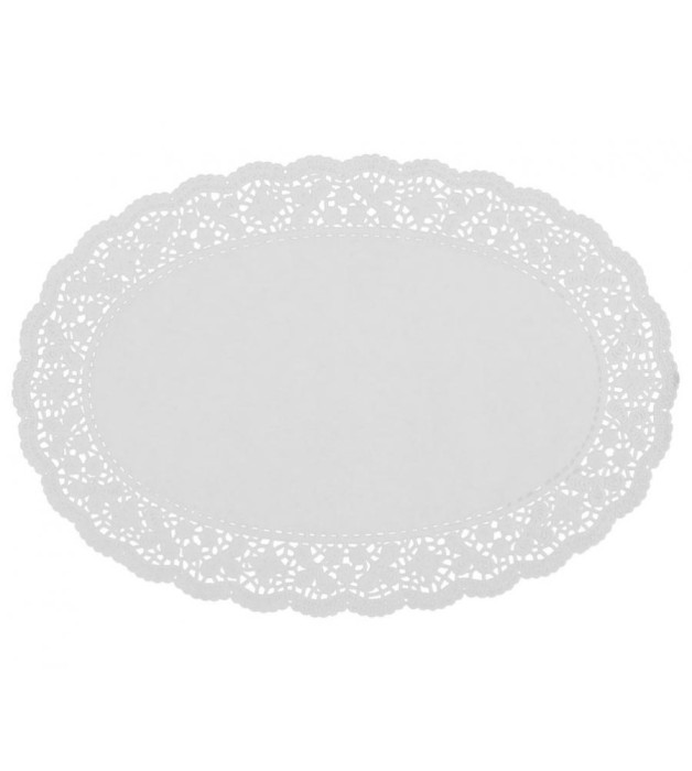 Set 100 de hartie dantelata alba, pentru platouri, ovala, 28 x 41 cm
