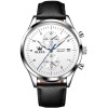Ceas Barbatesc Olevs Quartz Cronograf, Cadran Argintiu, Curea Piele Neagra, Afisare Data, Business Casual, Rezistent Apa