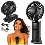 Ventilator portabil mini Ruhhy negru, USB-C, 2400 mAh, 4 viteze