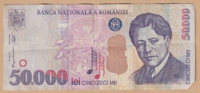 (7) BANCNOTA ROMANIA - 50.000 LEI 2000 (2004), VIOARA, PORTRET GEORGE ENESCU foto