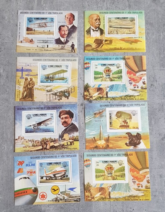 SAO TOME ANIVERSARE AVIATIE 8 COLITE DANTELAT SI NEDANTELAT MNH NESTAMPILAT