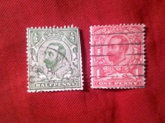 Serie Marea Britanie 1911-912 Rege George V 2 valori stampilate , val. 1/2 defect dantelura