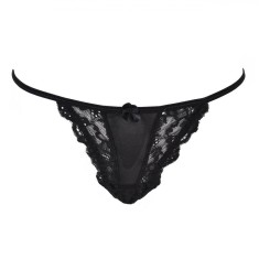 Chiloți String, Model Brazil, Dantelă, Elastic Subțire, Culoare Negru