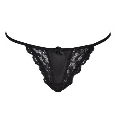 Chiloți String, Model Brazil, Dantelă, Elastic Subțire, Culoare Negru foto