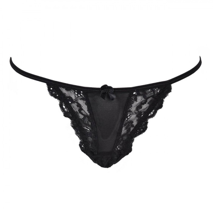 Chiloți String, Model Brazil, Dantelă, Elastic Subțire, Culoare Negru