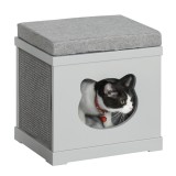 Culcus din lemn pentru pisici cu 2 covorase pentru zgariat 41x30x36 cm gri PawHut | Aosom Romania