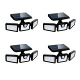 Set 4 lampi solare triple FOXMAG24, pentru exterior, cu senzor de miscare, rezistente la apa, 74 LED-uri, 2400 mAh, negru