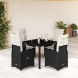 Set bistro de grădină cu perne, 5 piese, negru, poliratan