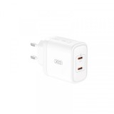 Incarcator Retea XO Design CE08, 50W, 3A, 2 x USB-C, Alb