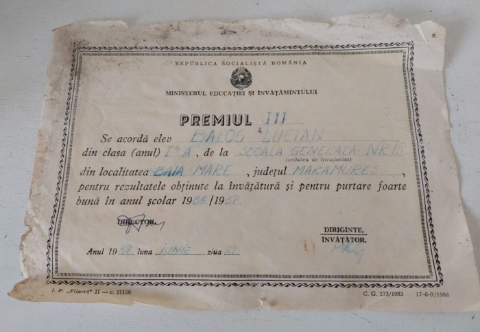 Lot 2 diplome Premiul la invatatura, Ministerul Educatiei si Invatamantului RSR